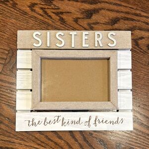 Sisters Photo Frame - White Wood and Tan Burlap